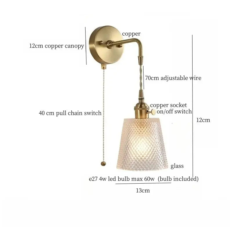 Fluted brass glass led wall sconce for bedroom