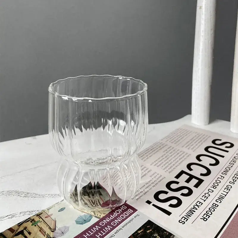 Fluted clear glass coffee mug kitchen ribbed tumbler