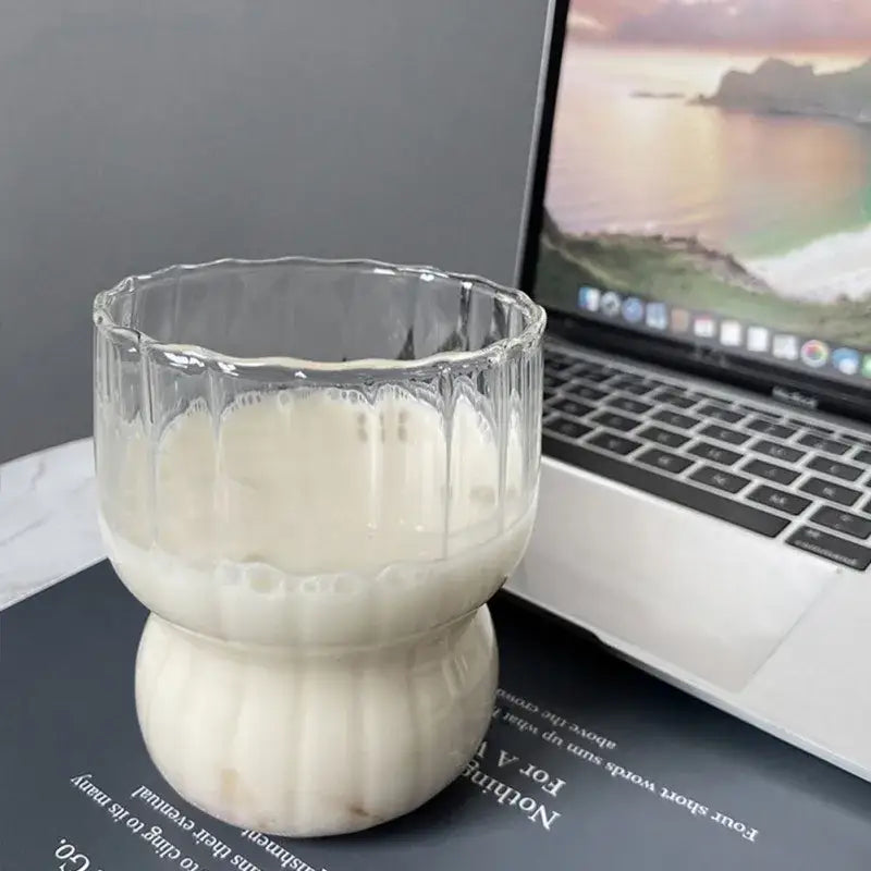 Fluted clear glass coffee mug kitchen ribbed tumbler