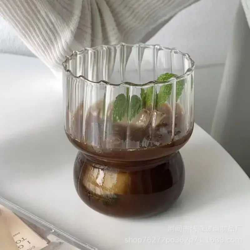 Fluted clear glass coffee mug kitchen ribbed tumbler