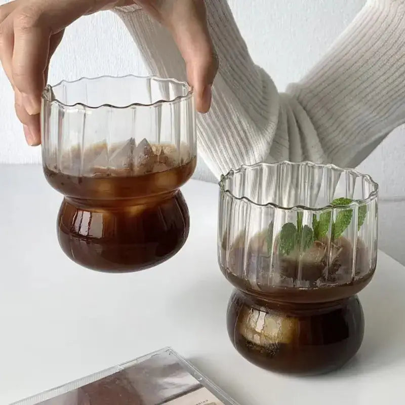 Fluted clear glass coffee mug kitchen ribbed tumbler