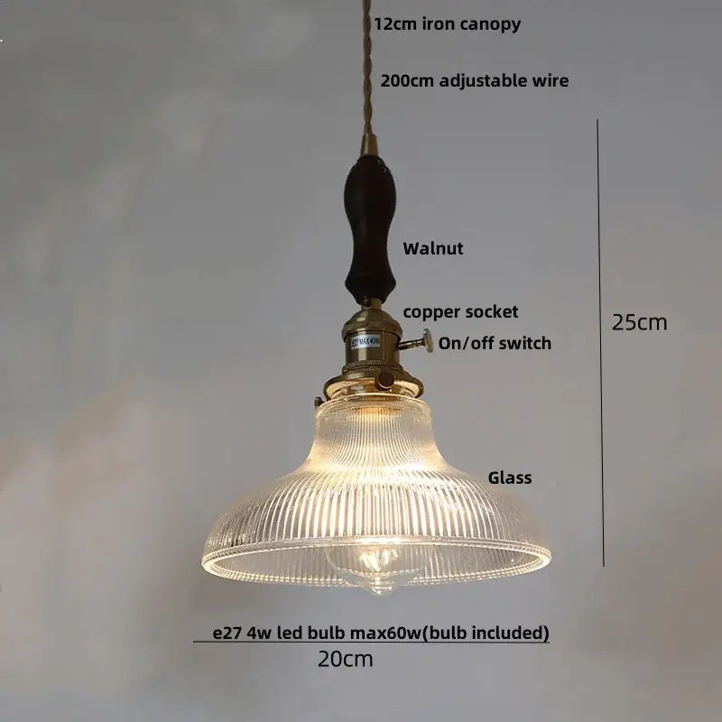 Fluted clear glass pendant light with brass finish – kitchen dining