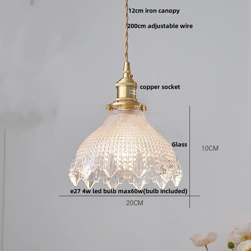 Fluted clear glass pendant light with brass finish – kitchen dining