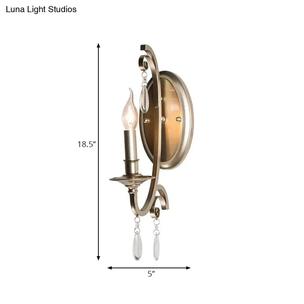 French country brass finish sconce light bedroom crystal wall lamp