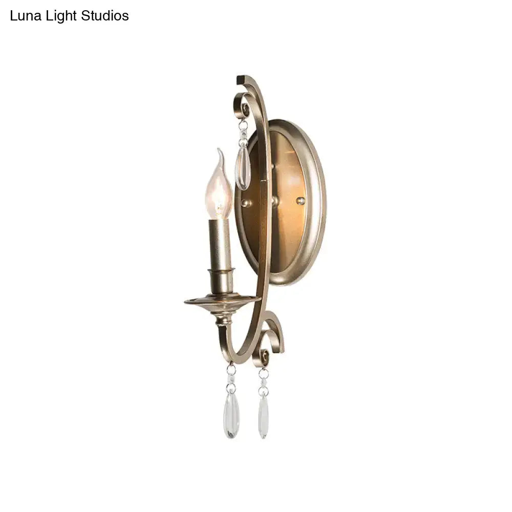 French country brass finish sconce light bedroom crystal wall lamp