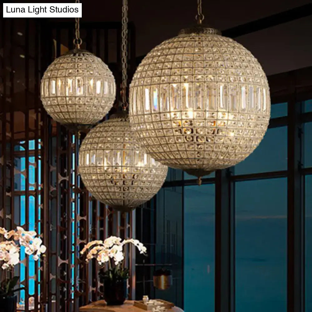 French country globe brass crystal pendant – dining room chandelier