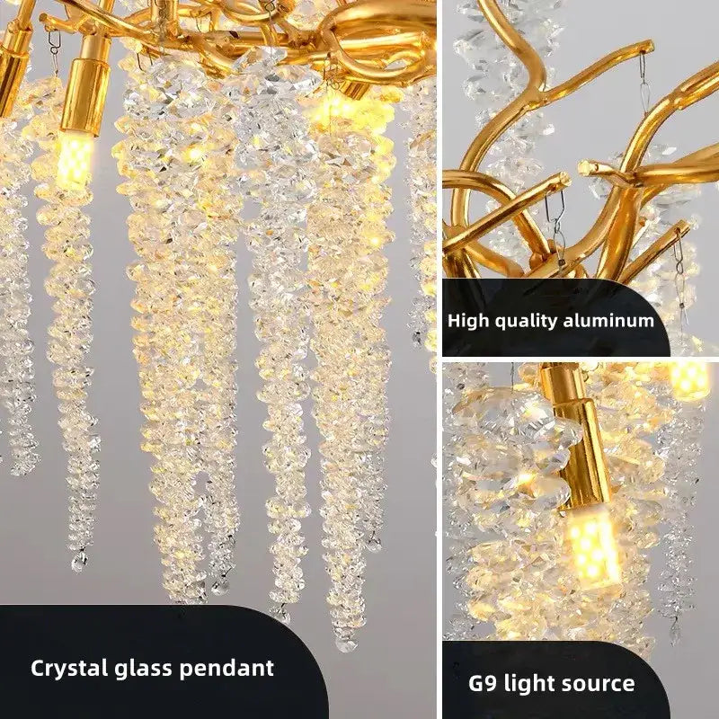 French golden crystal branch chandelier for living room