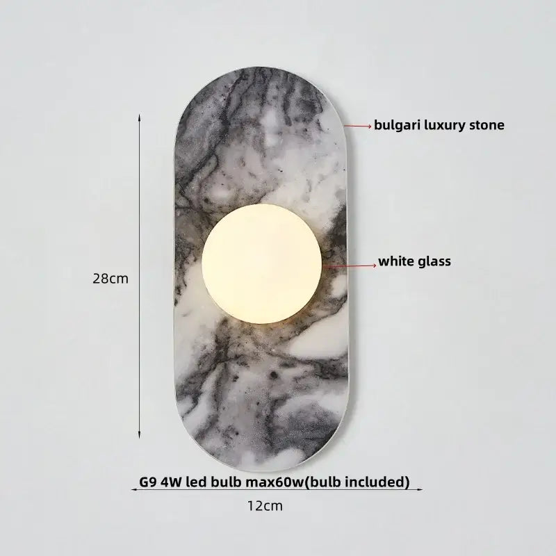 French luxury black & white marble led wall light bedroom sconce
