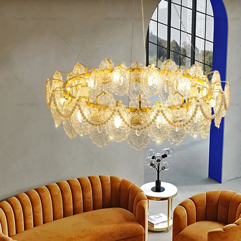 French luxury gold decorbites glass chandelier dining room lace crystal