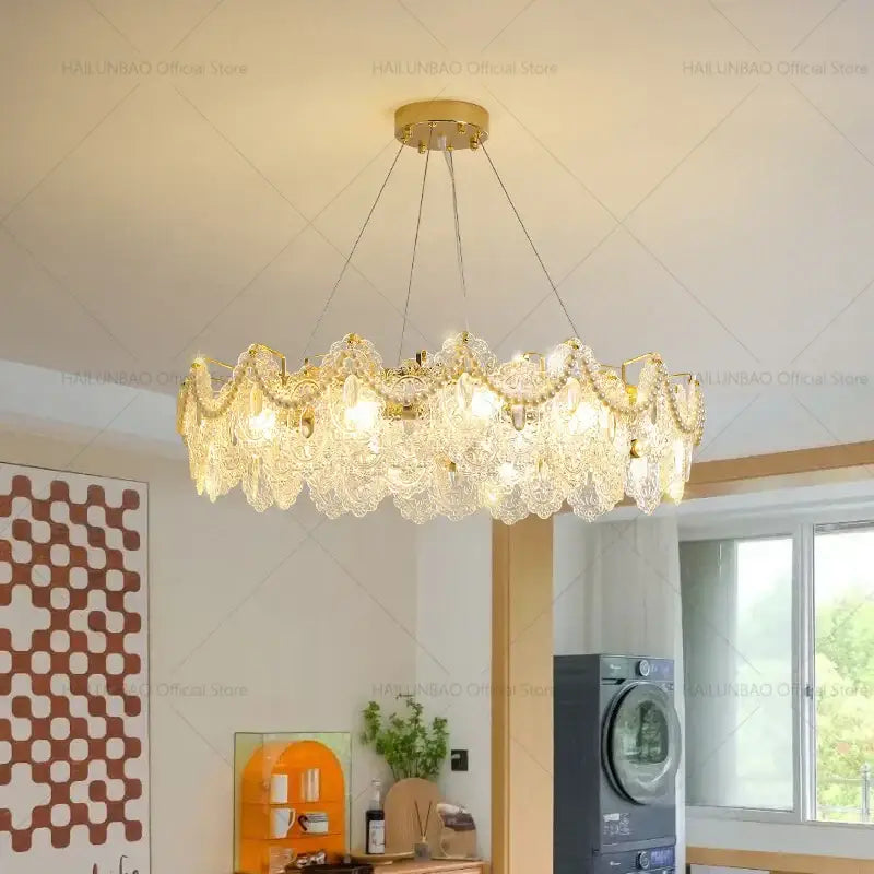 French luxury gold decorbites glass chandelier dining room lace crystal