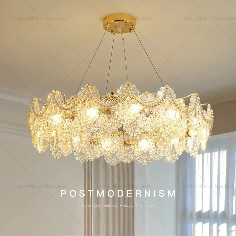 French luxury gold decorbites glass chandelier dining room lace crystal