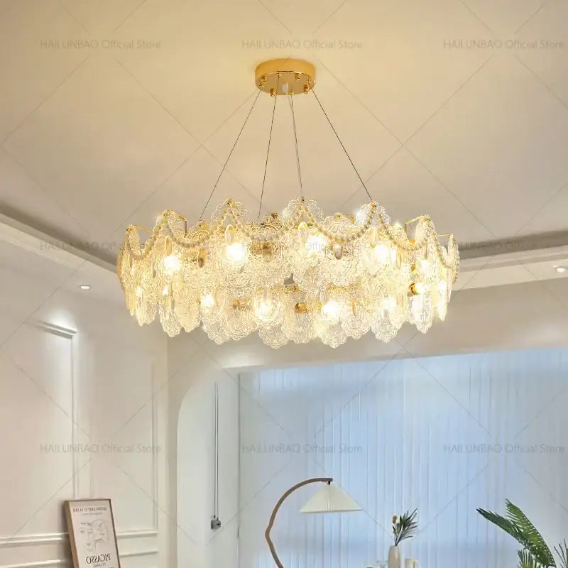French luxury gold decorbites glass chandelier dining room lace crystal