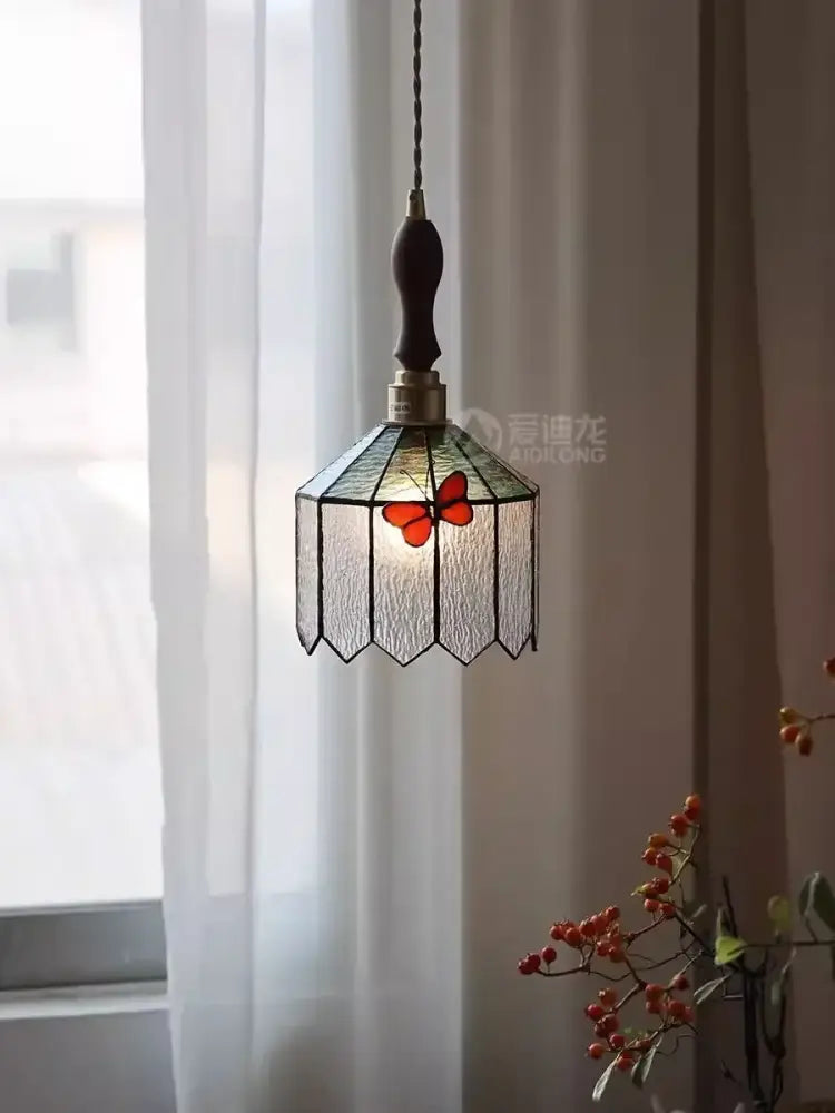 French retro stained glass decorbites butterfly chandelier bedroom light