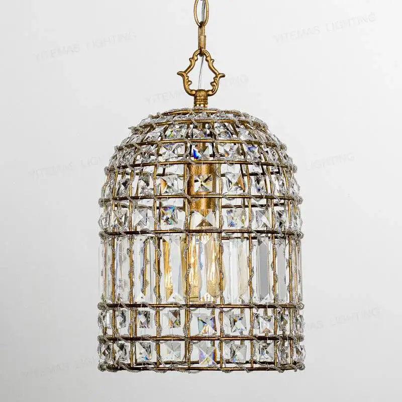 French style bronze crystal chandelier living room cage pendant light