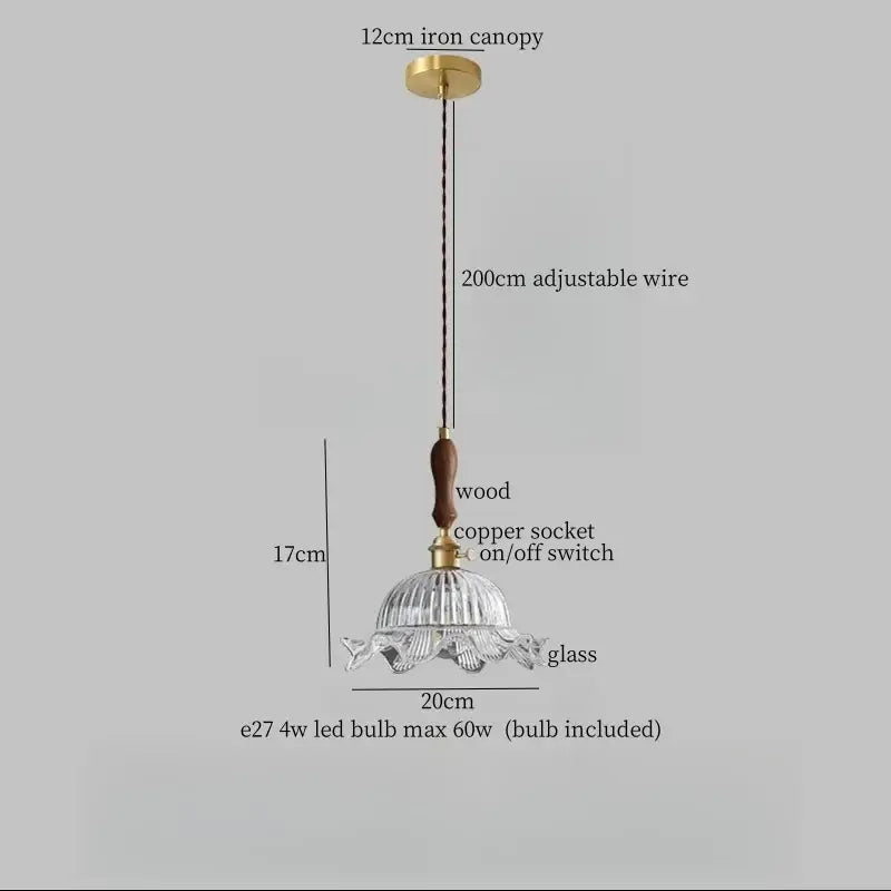 French style fluted clear glass led pendant light dining room