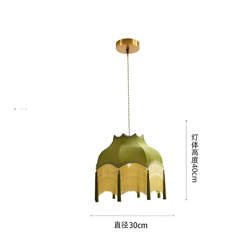 French vintage teal & mustard tassel pendant light living room
