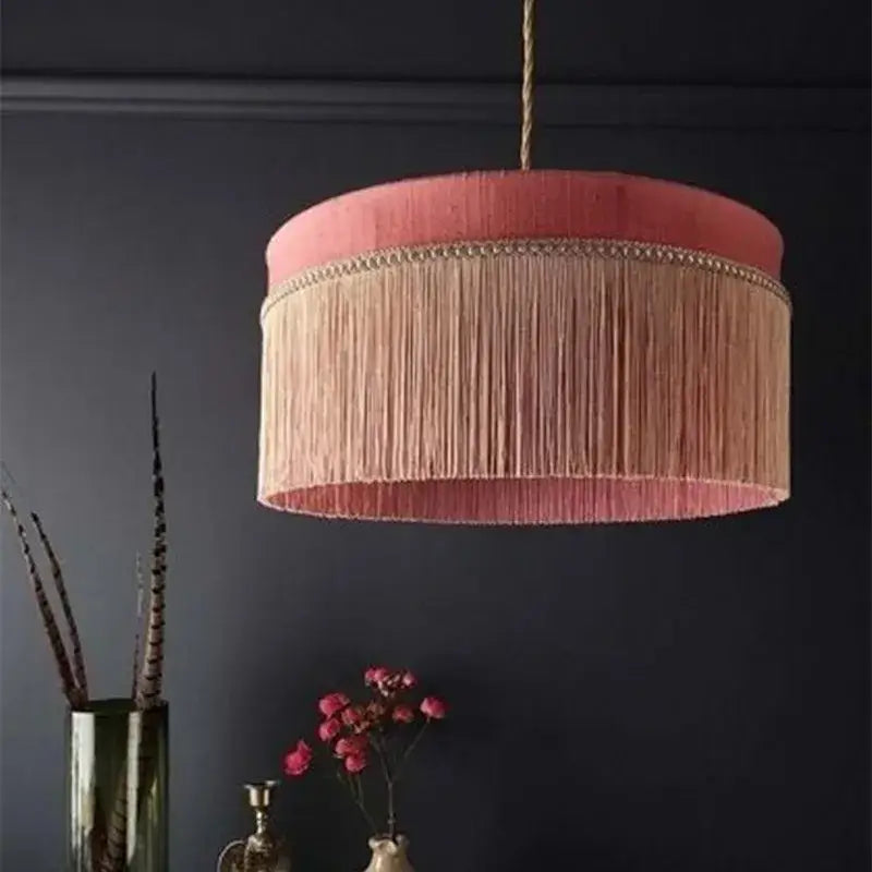 French vintage teal & mustard tassel pendant light living room