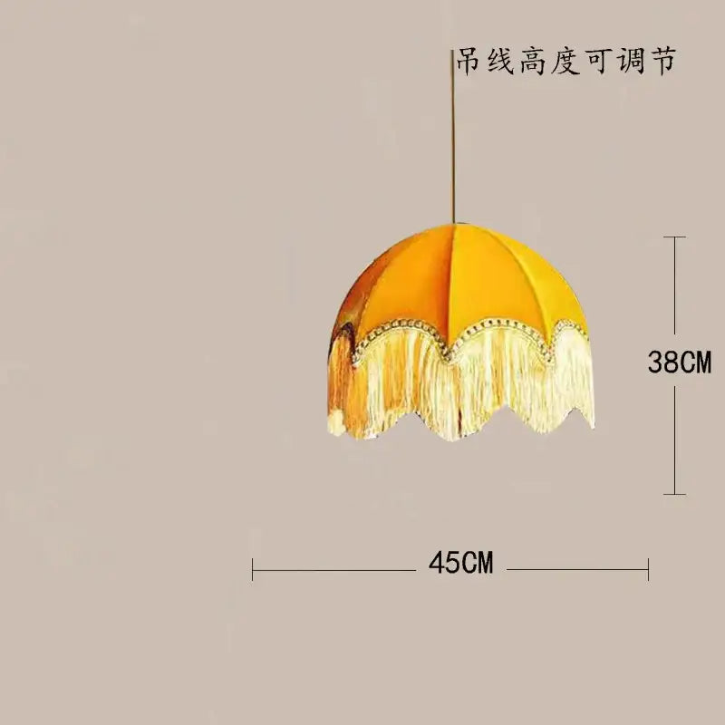 French vintage teal & mustard tassel pendant light living room