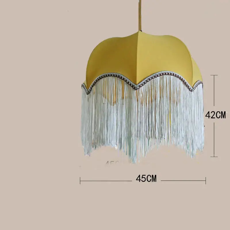 French vintage teal & mustard tassel pendant light living room