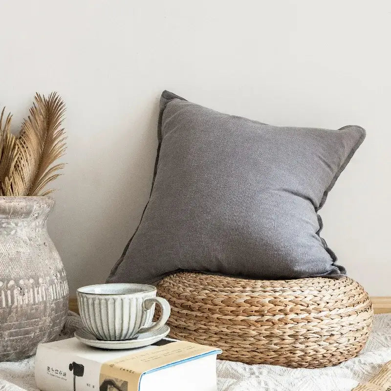 Fringed earth tone linen pillow cover living room decor