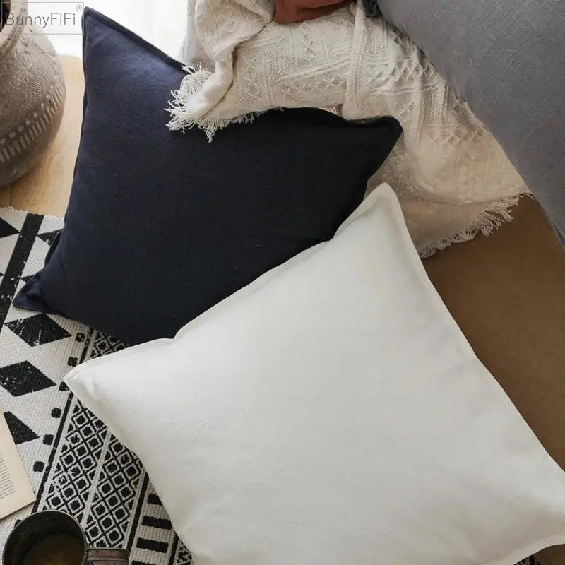 Fringed earth tone linen pillow cover living room decor