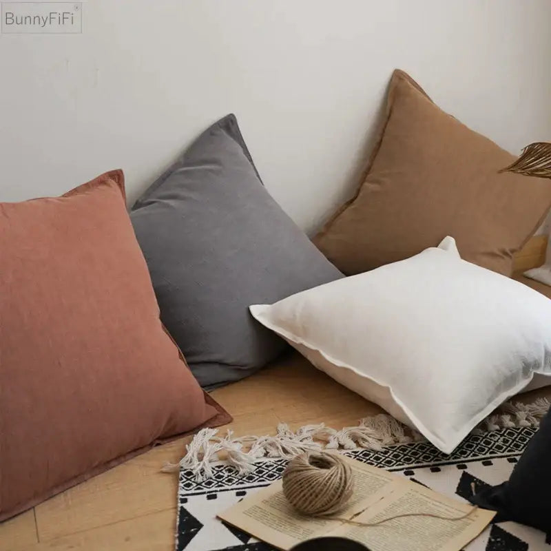 Fringed earth tone linen pillow cover living room decor