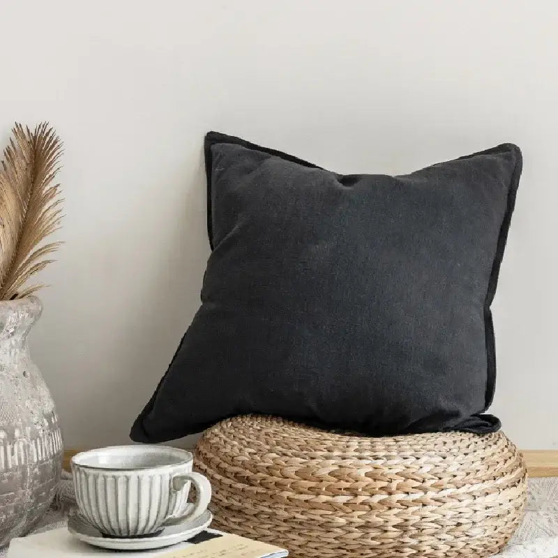 Fringed linen pillow cover ivory & grey living room decor