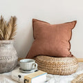 Fringed linen pillow cover ivory & grey living room decor