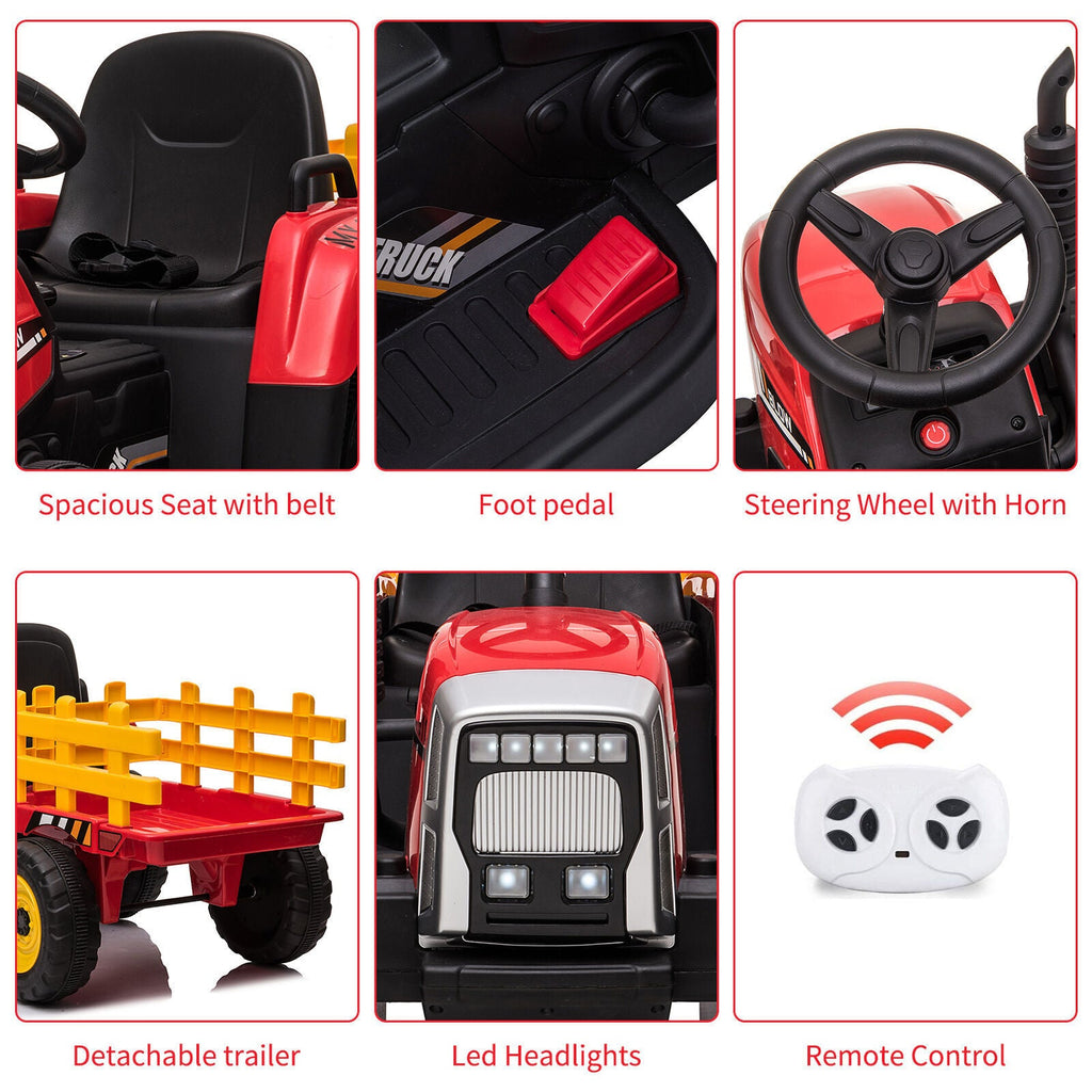 Fun and Functional 12V Kids Ride On Tractor with Trailer and Remote Control