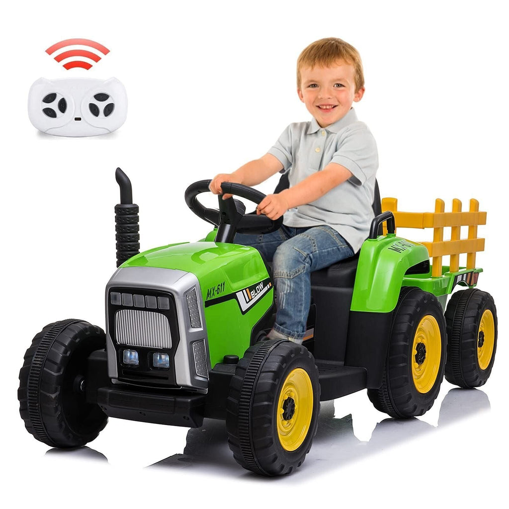 Fun and Functional 12V Kids Ride On Tractor with Trailer and Remote Control