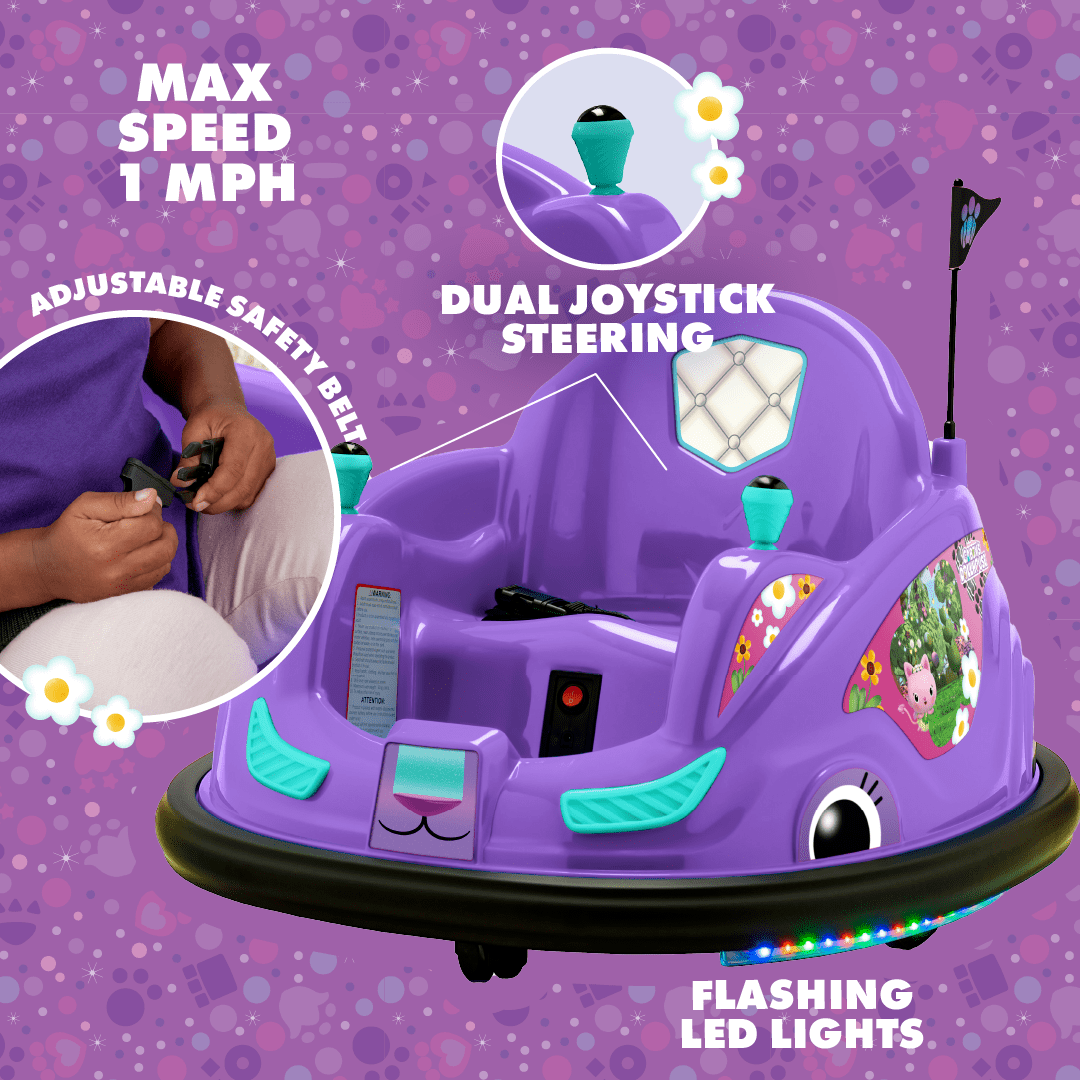 Gabby's Dollhouse Electric Bumper Car - 6V Battery Powered Ride On