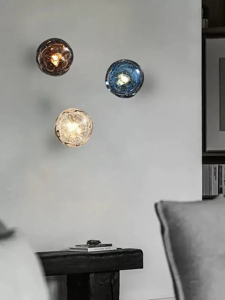 Galaxy blue & amber glass wall sconce lamps for living room lighting