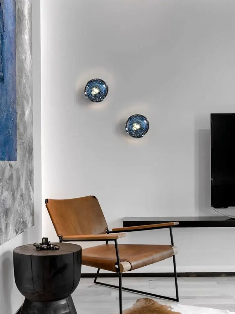 Galaxy blue & amber glass wall sconce lamps for living room lighting
