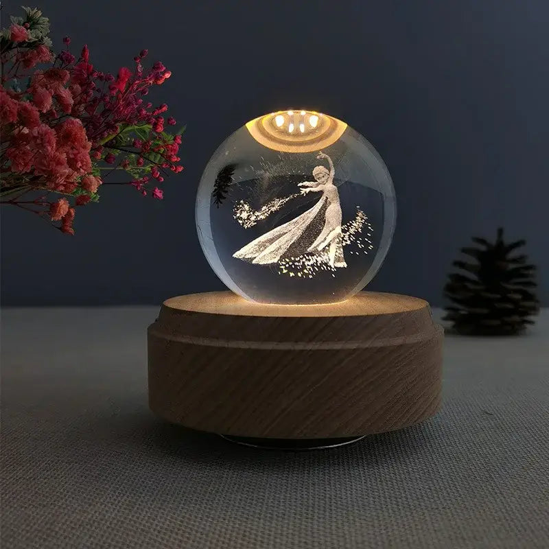 Galaxy crystal ball music box bedroom rotating wooden light glow