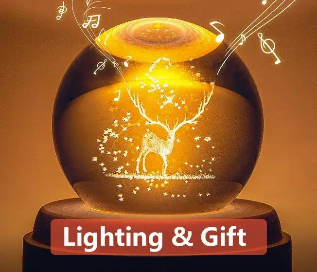 Galaxy crystal ball music box bedroom rotating wooden light glow
