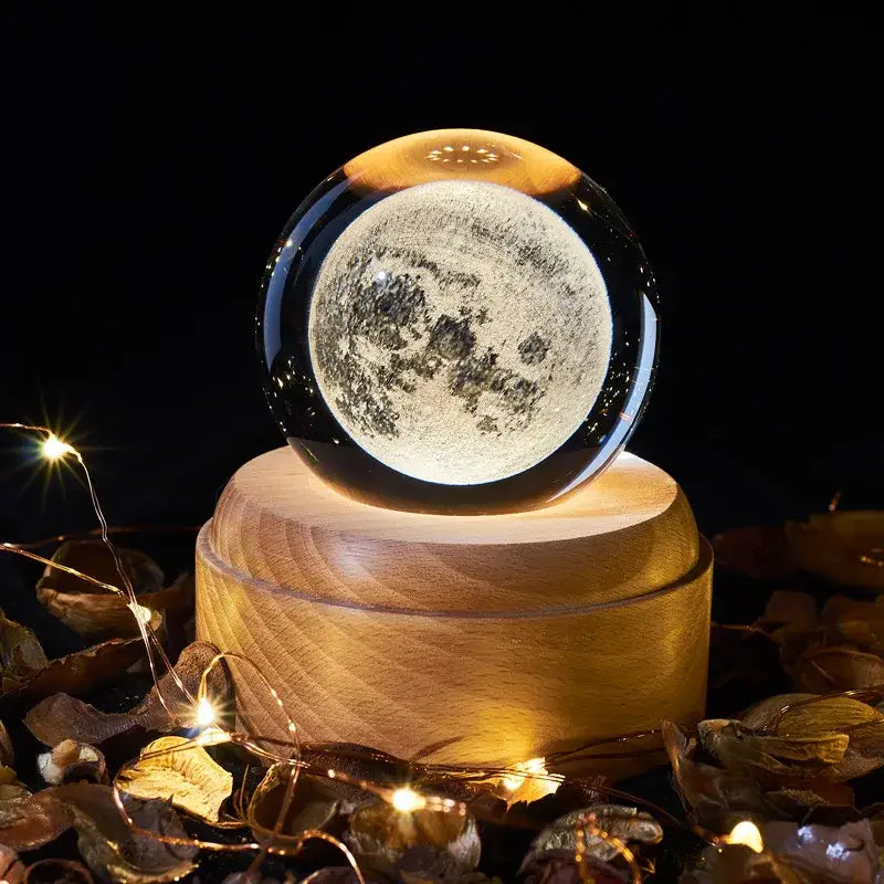 Galaxy crystal ball music box bedroom rotating wooden light glow