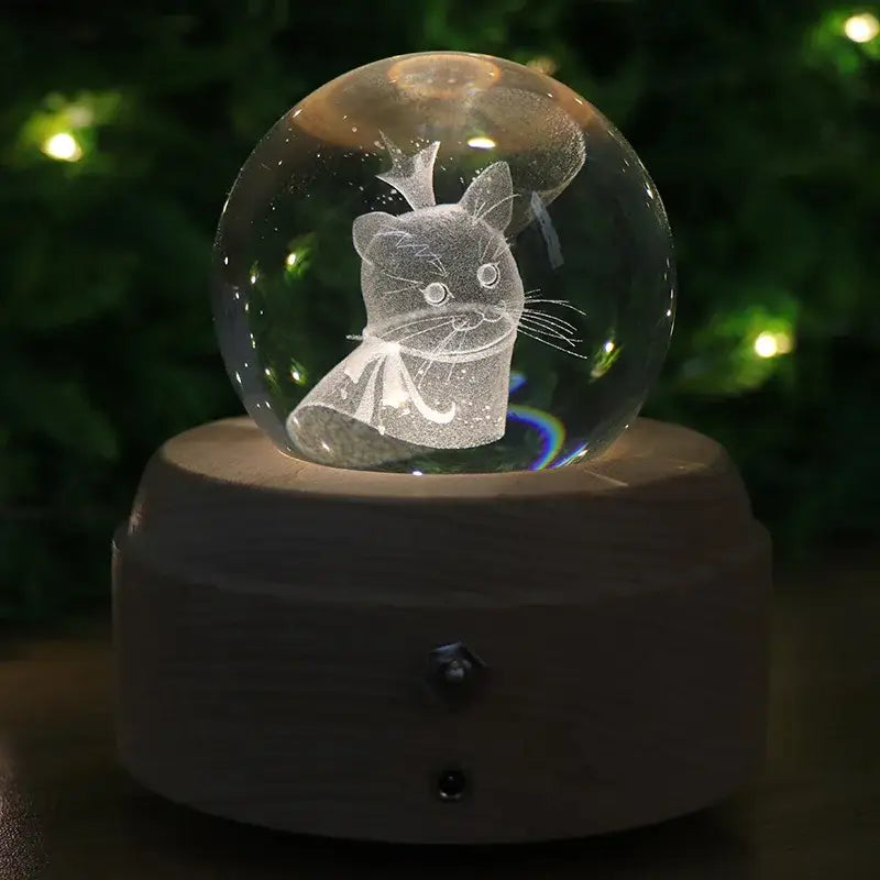Galaxy crystal ball music box bedroom rotating wooden light glow