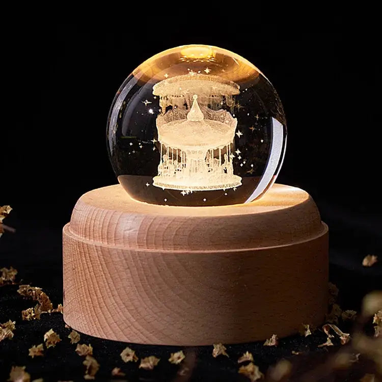 Galaxy crystal ball music box bedroom rotating wooden light glow