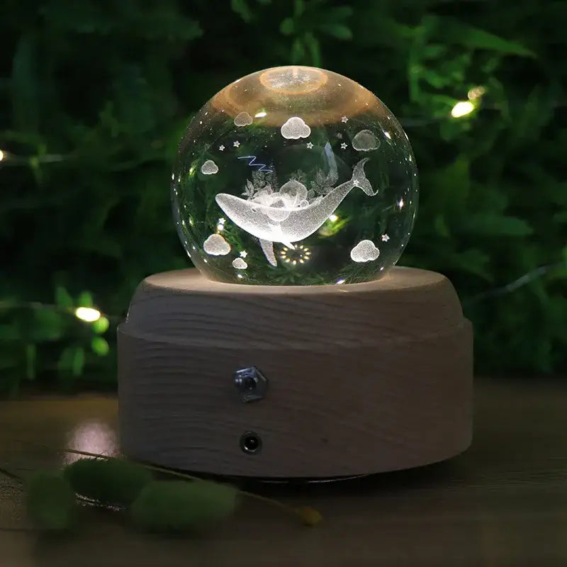 Galaxy crystal ball music box bedroom rotating wooden light glow