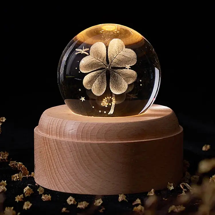 Galaxy crystal ball music box bedroom rotating wooden light glow