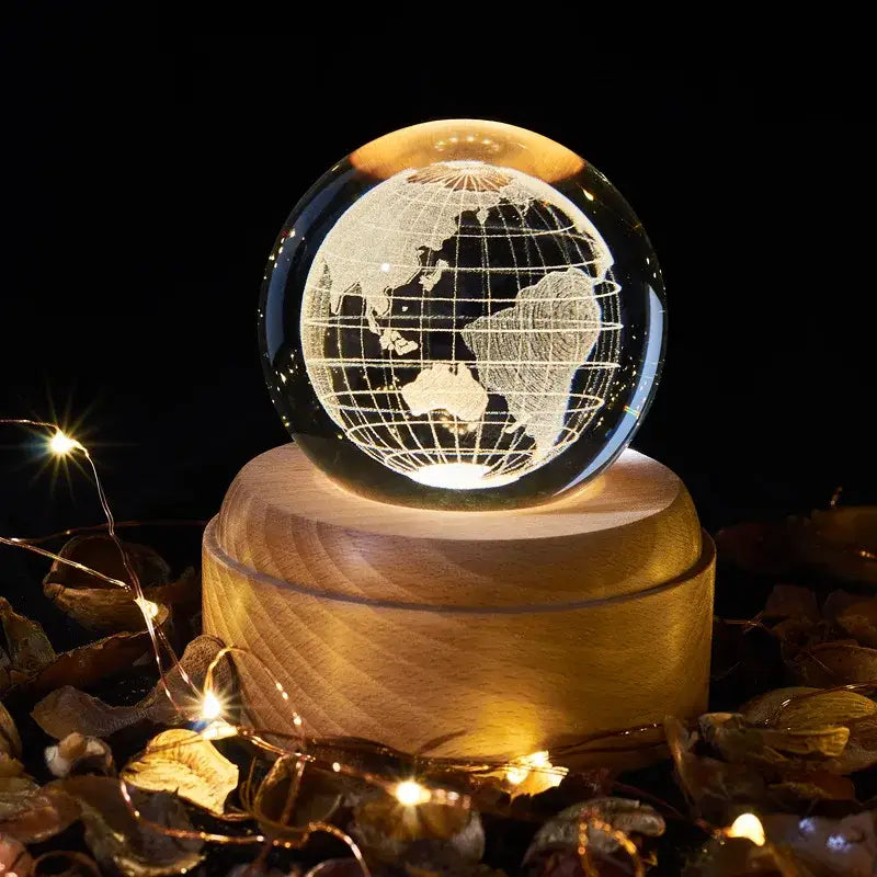 Galaxy crystal ball music box bedroom rotating wooden light glow