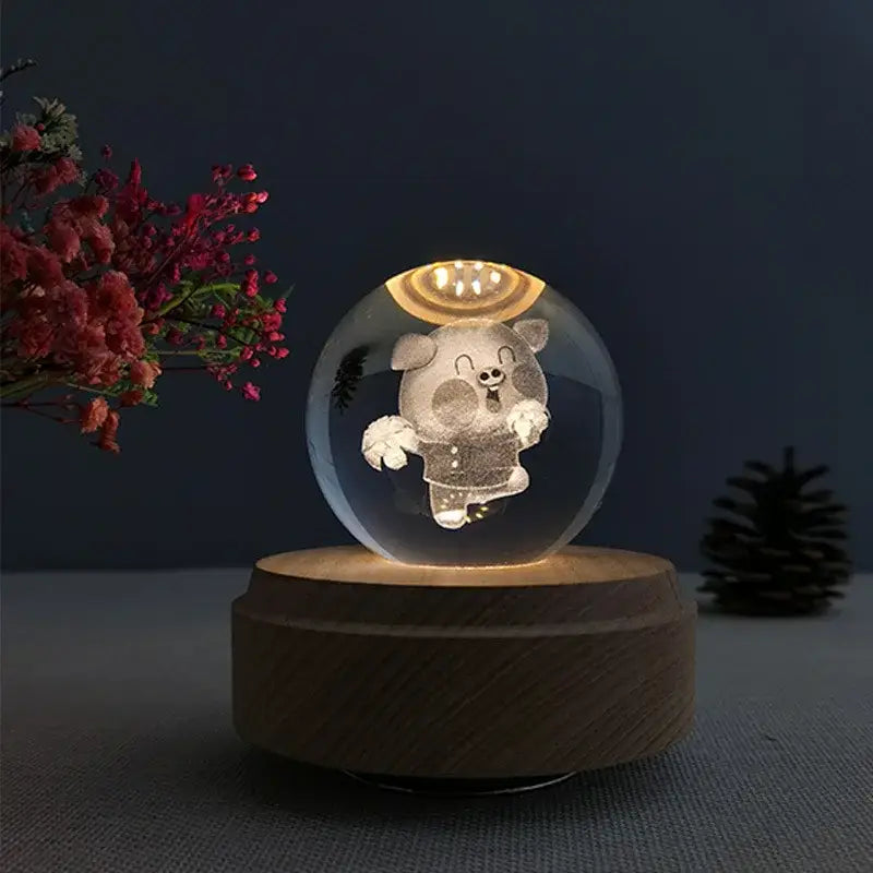 Galaxy crystal ball music box bedroom rotating wooden light glow