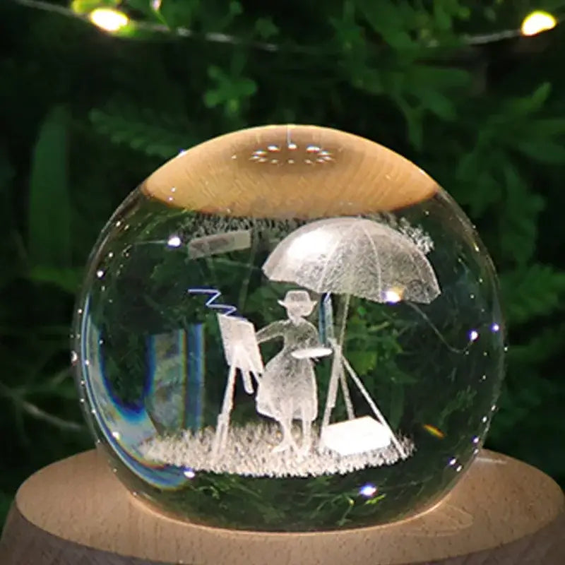 Galaxy crystal ball music box bedroom rotating wooden light glow