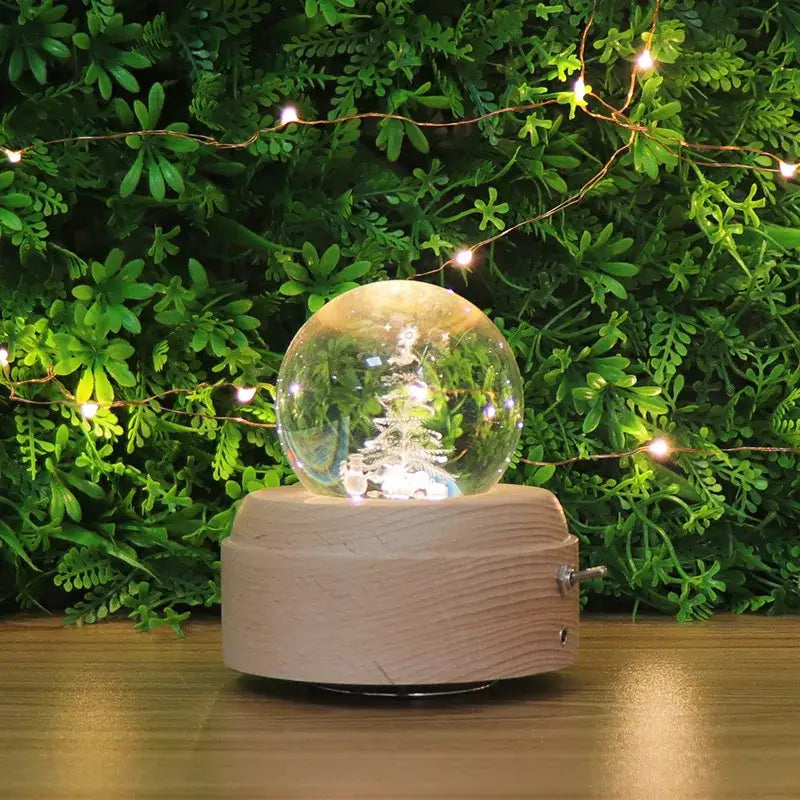 Galaxy crystal ball music box bedroom rotating wooden light glow