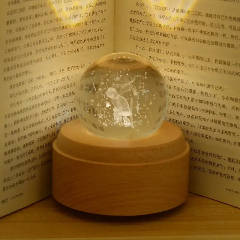 Galaxy crystal ball music box bedroom rotating wooden light glow