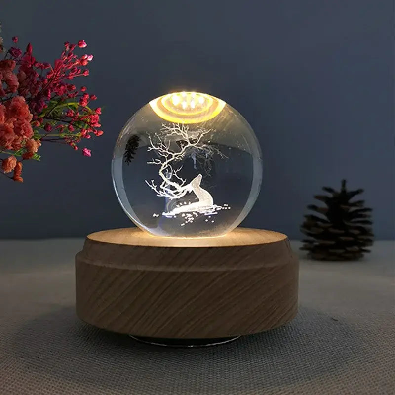 Galaxy crystal ball music box bedroom rotating wooden light glow