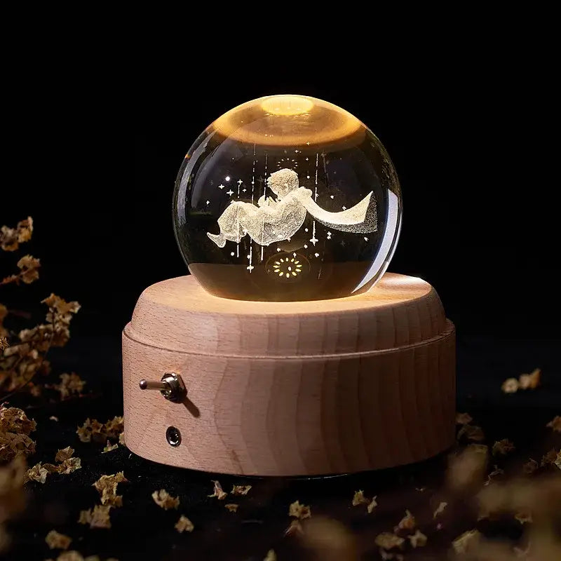 Galaxy crystal ball music box bedroom rotating wooden light glow