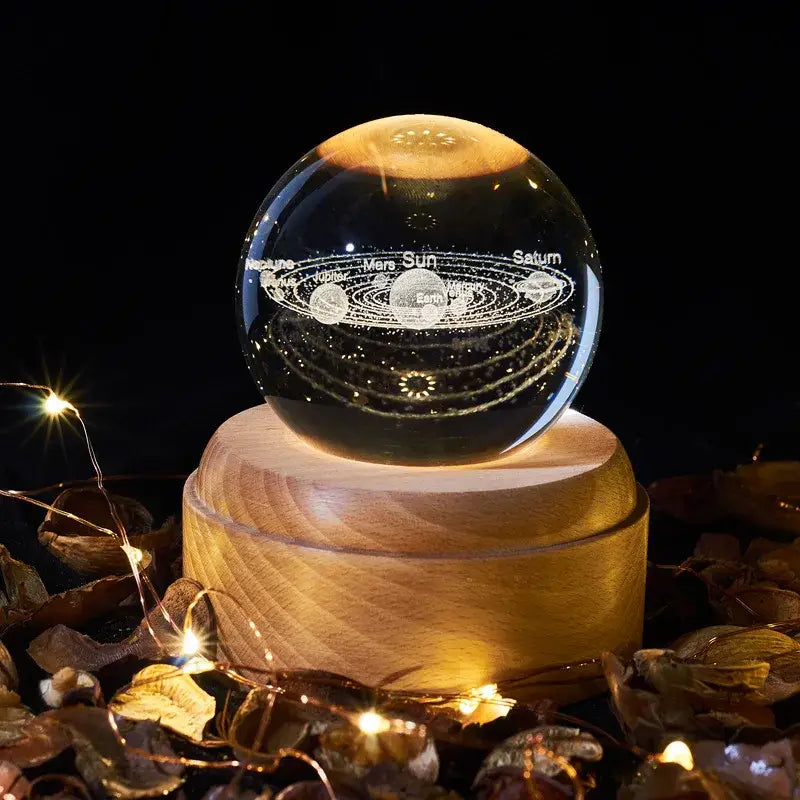 Galaxy crystal ball music box bedroom rotating wooden light glow