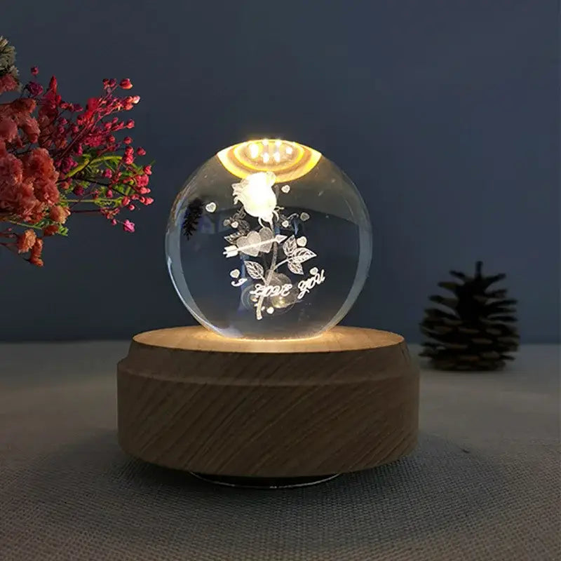 Galaxy crystal ball music box bedroom rotating wooden light glow