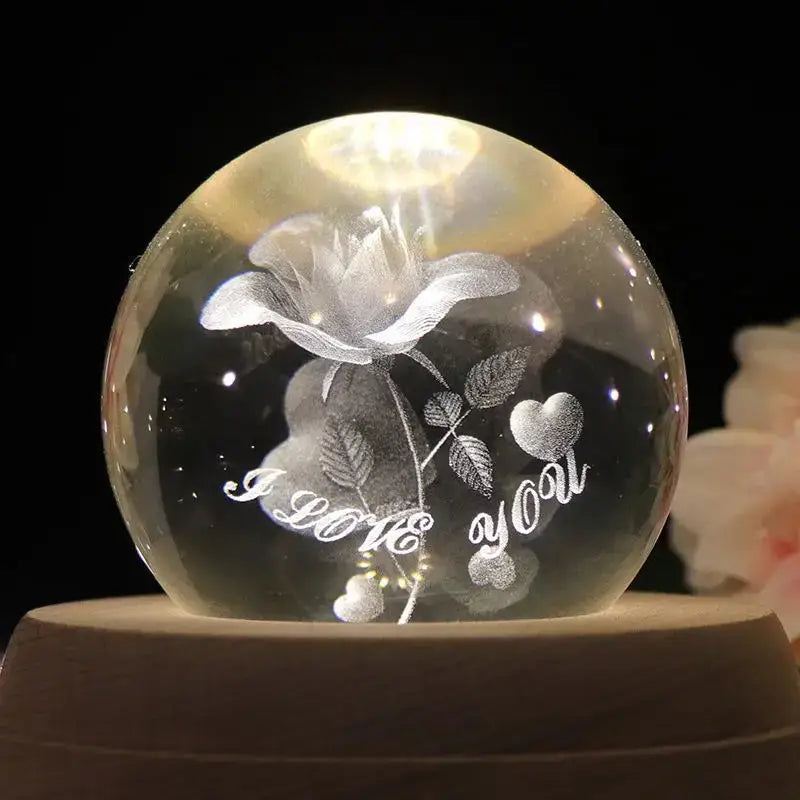 Galaxy crystal ball music box bedroom rotating wooden light glow